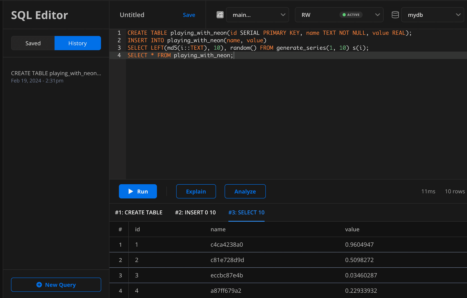 Neon SQL Editor