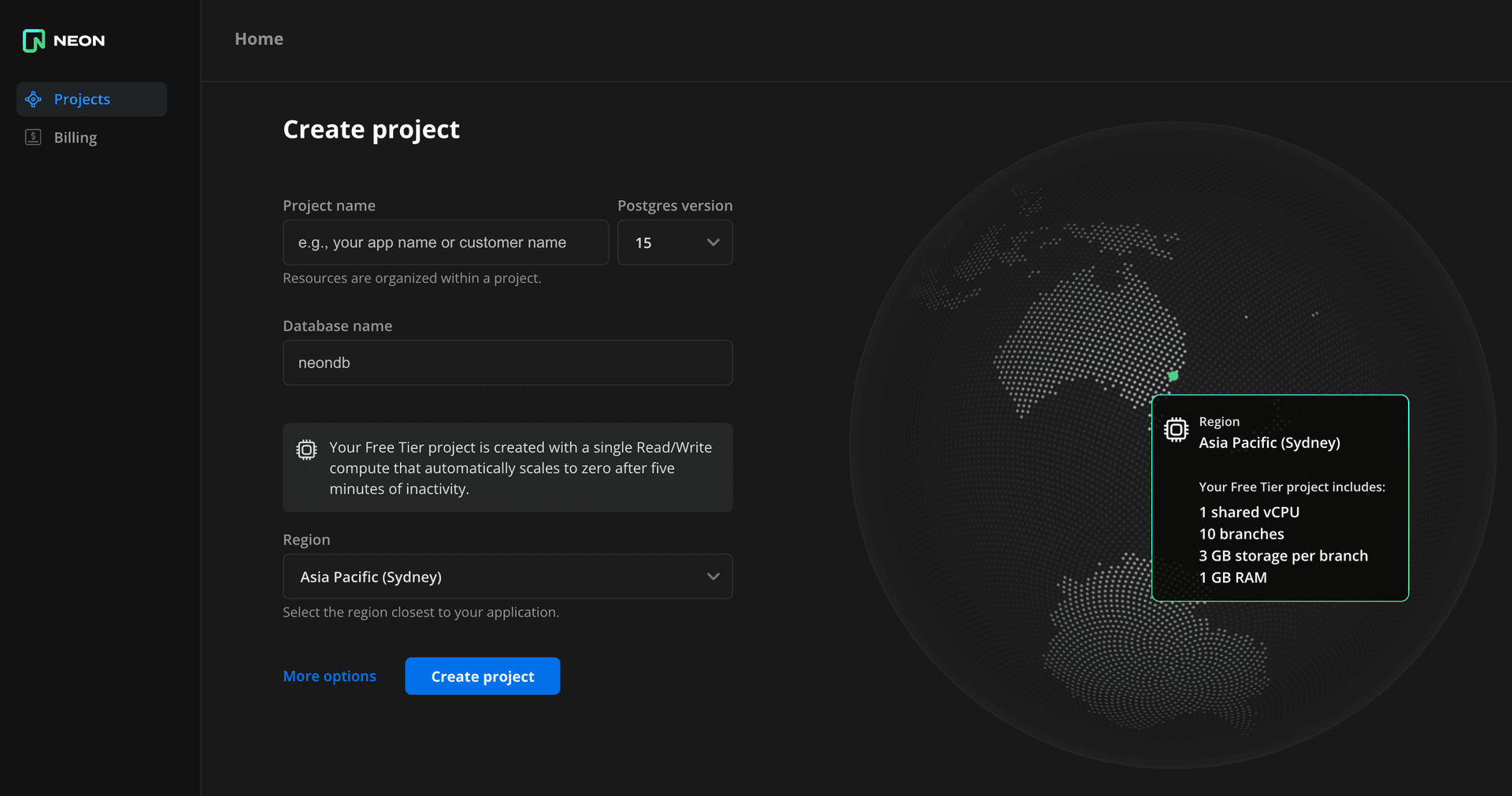 Select Sydney region